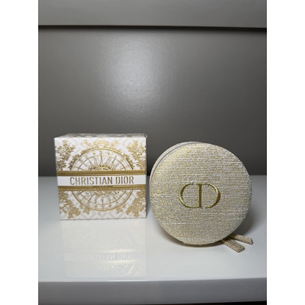 Parfums CHRISTIAN DIOR Gold Trousse Pouch Cosmetic Bag Jewelry Round Box New
